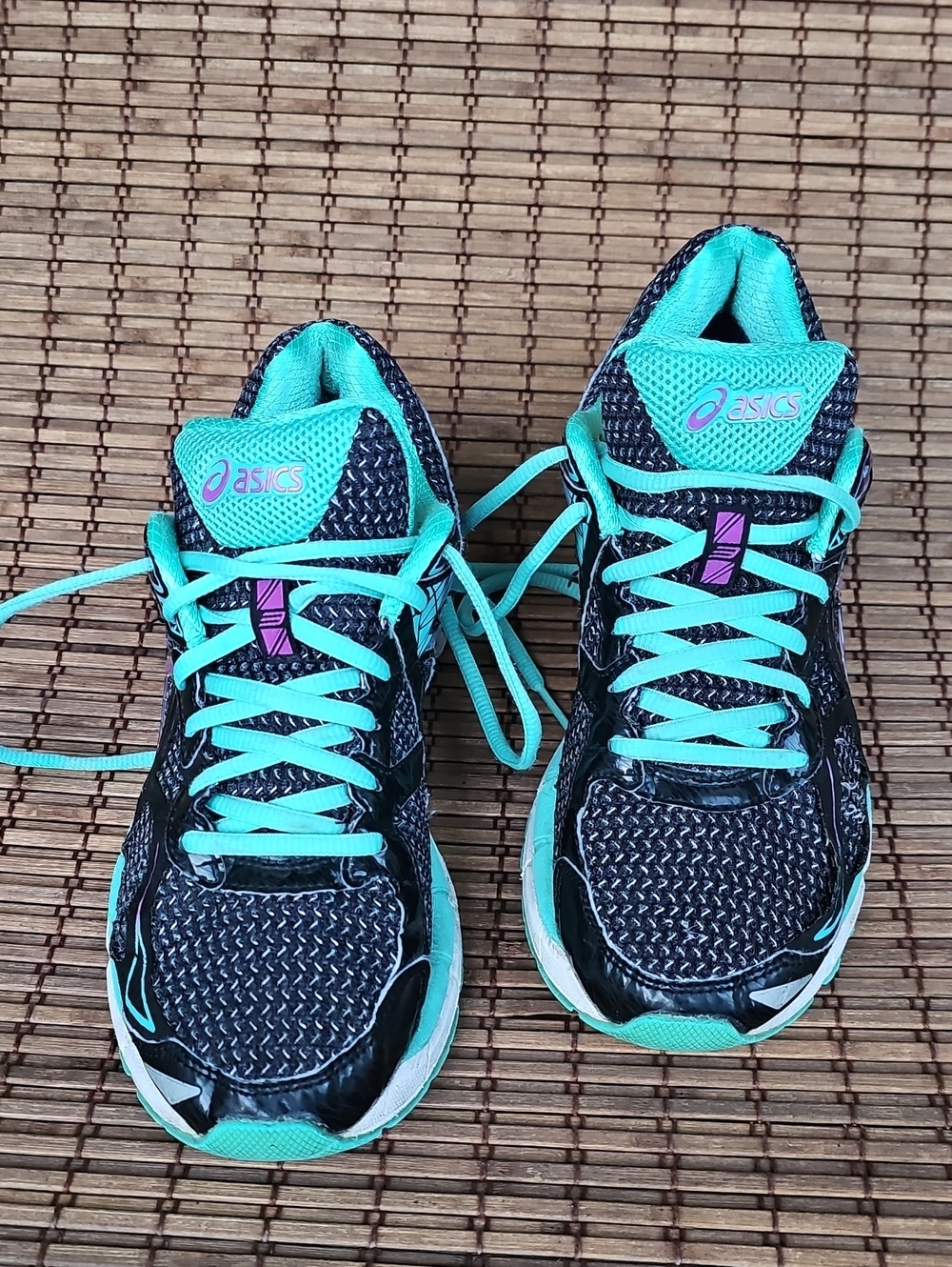 Asics Women's Teal and Black Running Sneakers Pink Accents